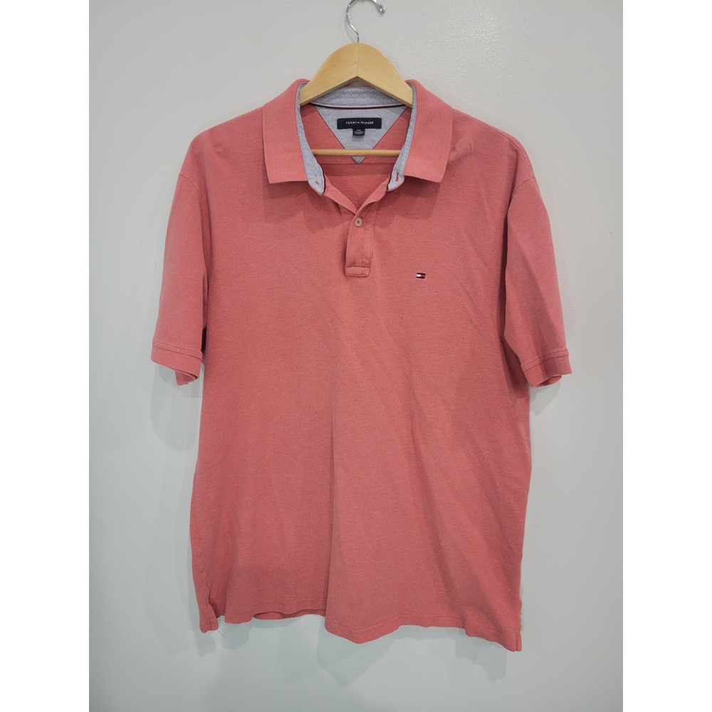 Tommy‎ Hilfiger Men's Salmon Pink Short Sleeve Polo Shirt XXL Preppy Logo